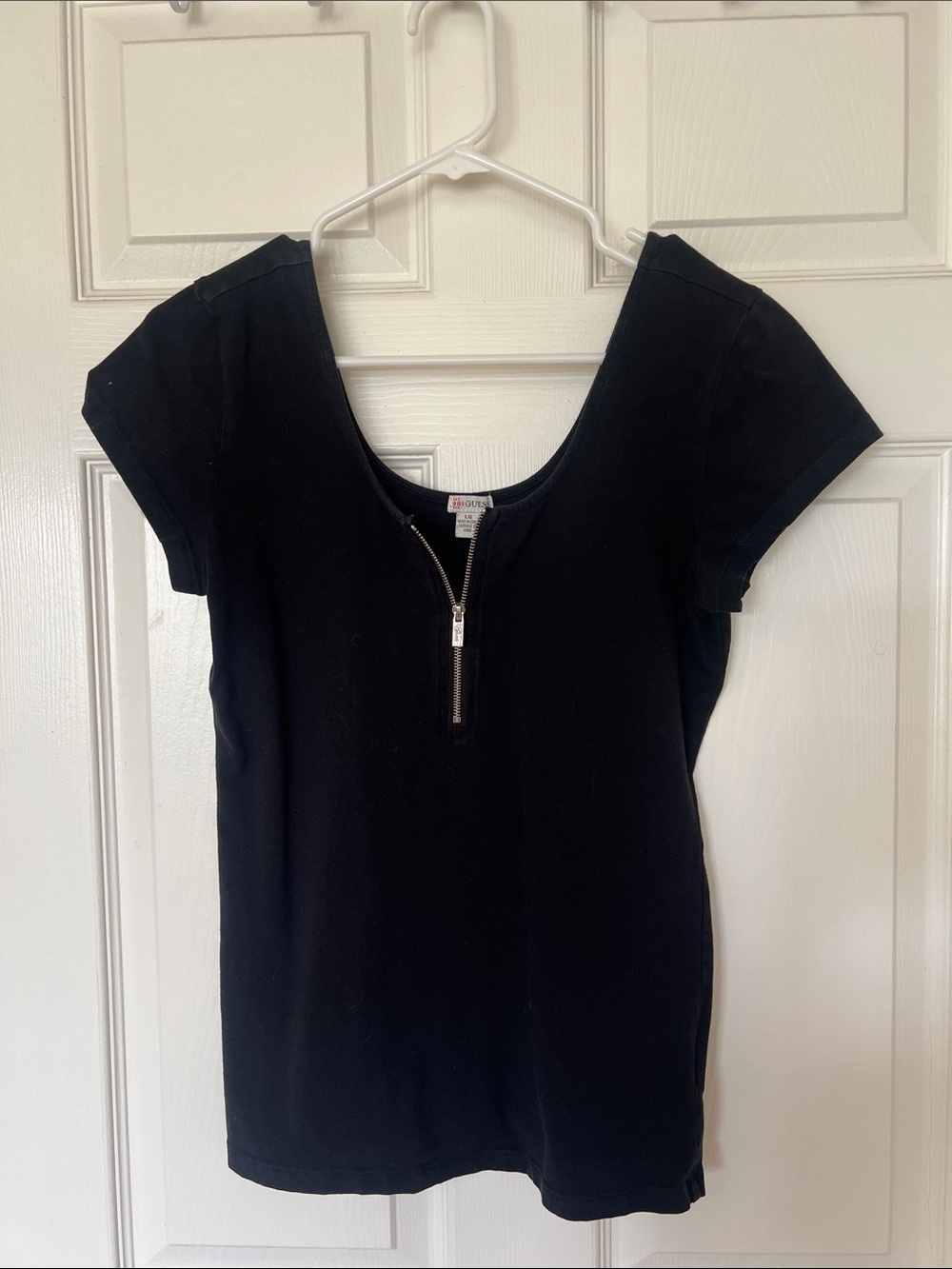 Guess Black Short Sleeve Zip-Neck Tee